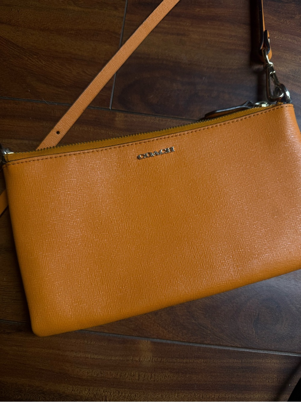 Coach Orange Leather Crossbody with Gold Chain Detail - Picture 8 of 8